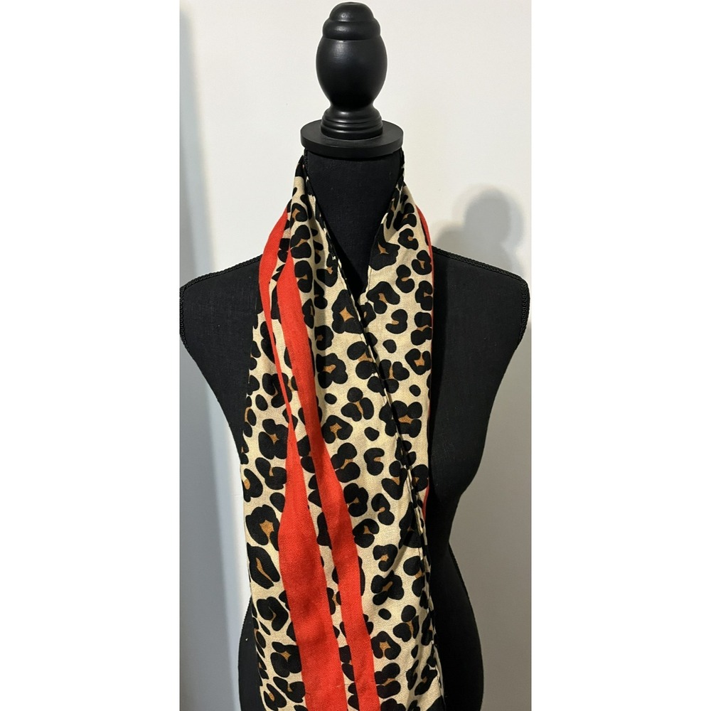 Women's Leopard Print Scard with Red Stripe Accents One Size